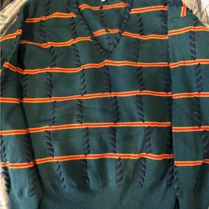 Dior V-Neck Sweater in Green with Orange Stripes